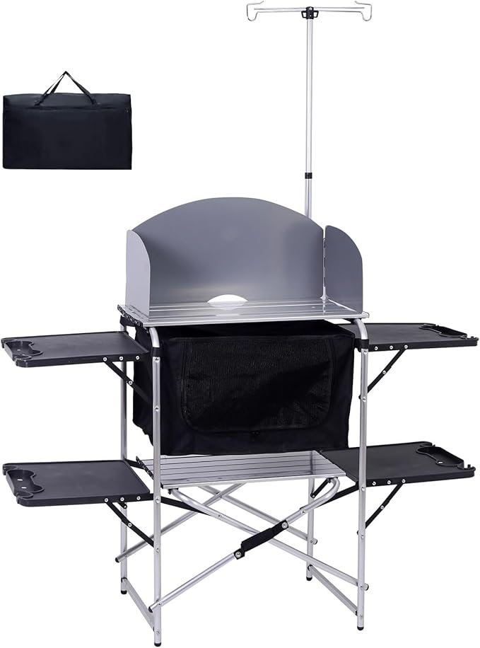 CDEN Camp Cooking Station, Camp Table, Picnic Table with Cabinet Storage